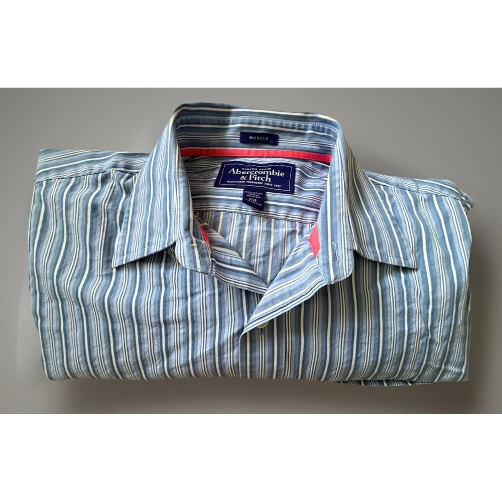 Abercrombie & Fitch Long Sleeve Button Up Shirt Blue Striped Y2K Logo XXL JBHS - Picture 8 of 9